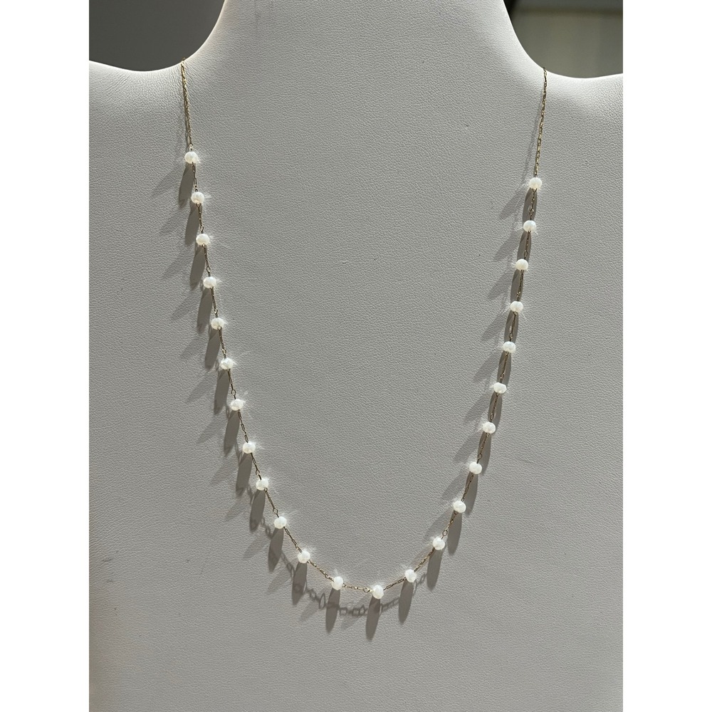 S.‎ Steel Pearl Beaded Necklace Gold Tone Chain Dainty Minimalist
